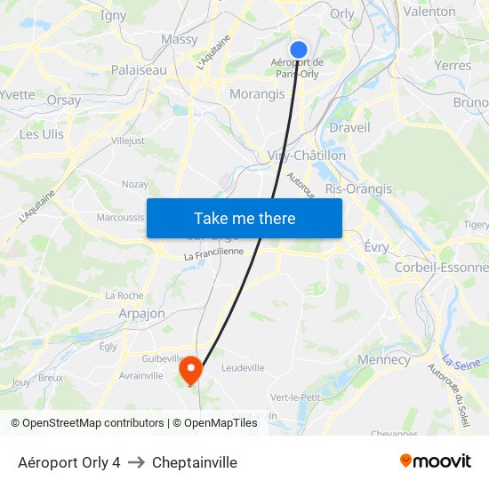 Aéroport Orly 4 to Cheptainville map