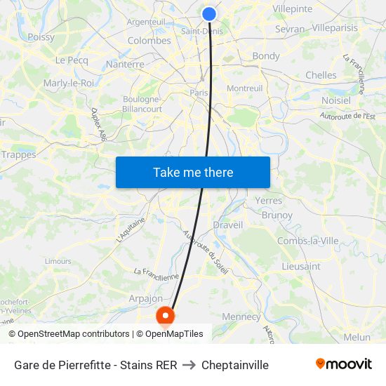 Gare de Pierrefitte - Stains RER to Cheptainville map