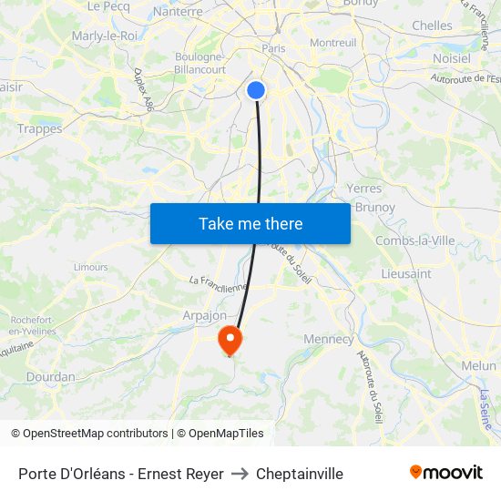 Porte D'Orléans - Ernest Reyer to Cheptainville map