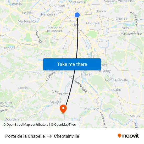 Porte de la Chapelle to Cheptainville map