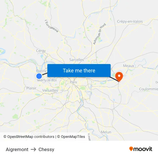 Aigremont to Chessy map