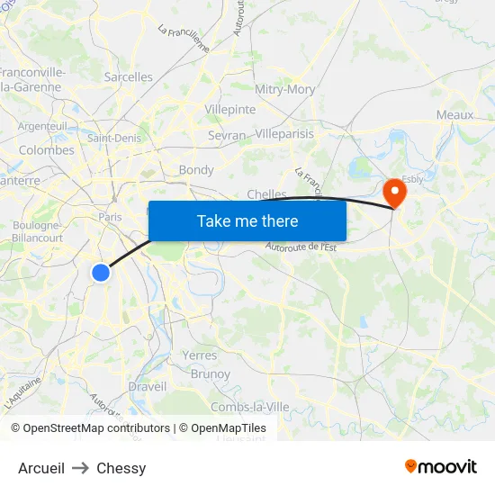 Arcueil to Chessy map