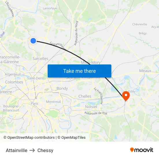 Attainville to Chessy map