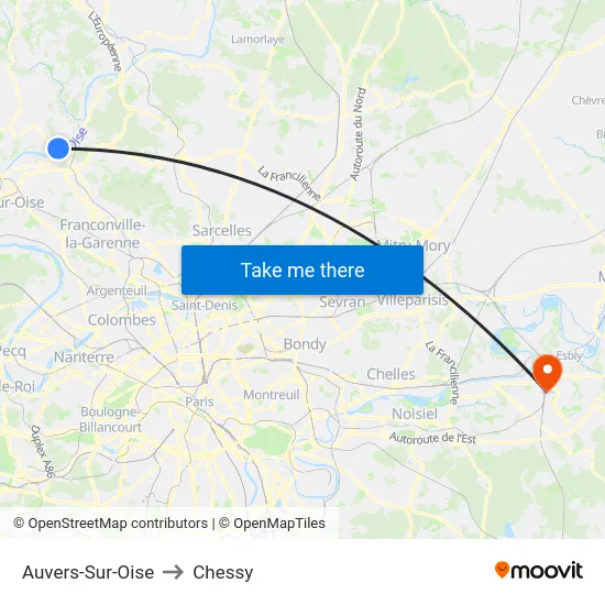 Auvers-Sur-Oise to Chessy map