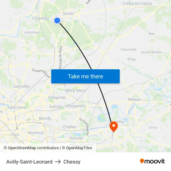 Avilly-Saint-Leonard to Chessy map