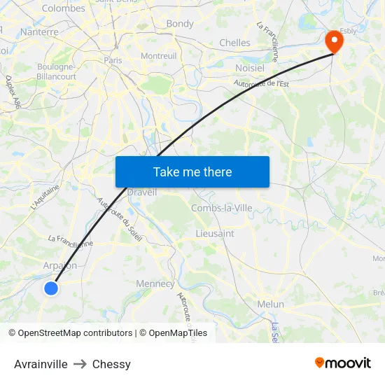 Avrainville to Chessy map