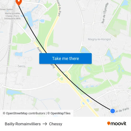 Bailly-Romainvilliers to Chessy map