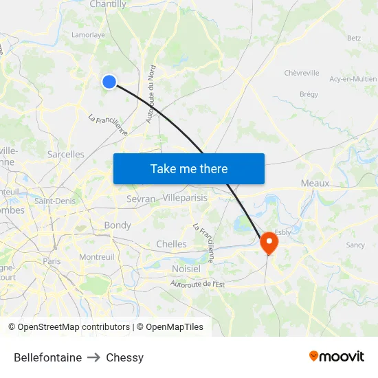 Bellefontaine to Chessy map