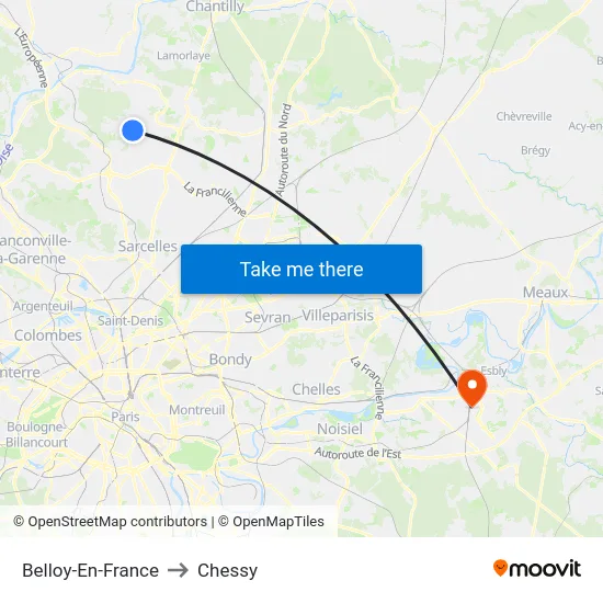 Belloy-En-France to Chessy map