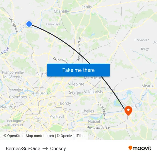 Bernes-Sur-Oise to Chessy map