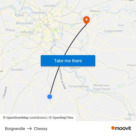 Boigneville to Chessy map