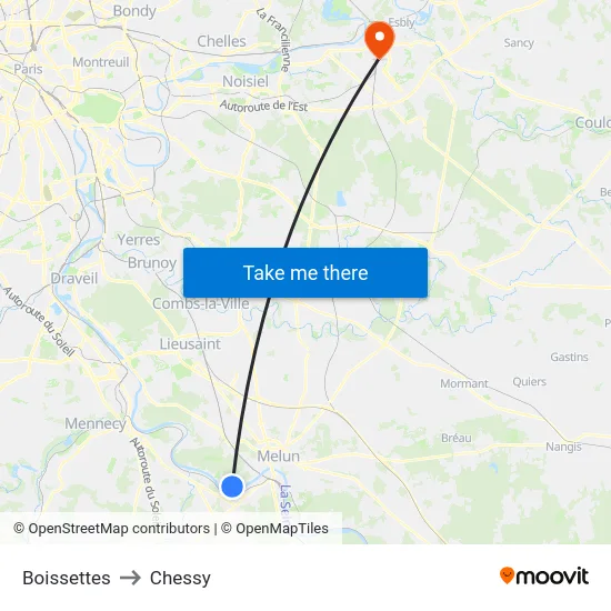 Boissettes to Chessy map