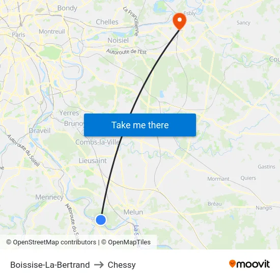 Boissise-La-Bertrand to Chessy map