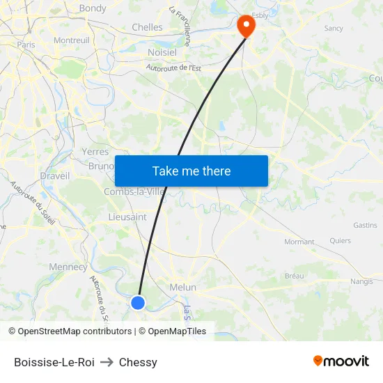 Boissise-Le-Roi to Chessy map