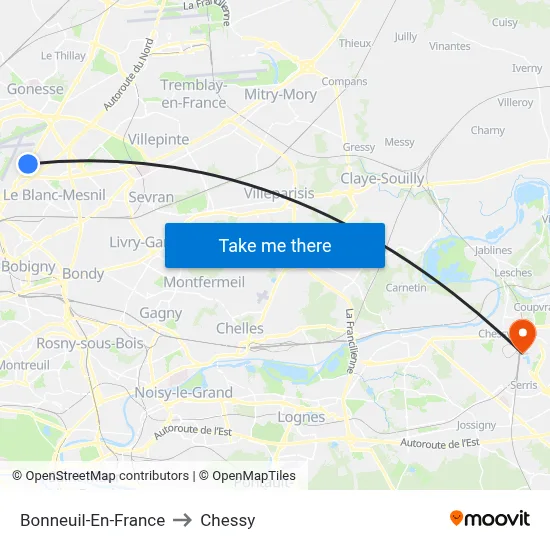 Bonneuil-En-France to Chessy map