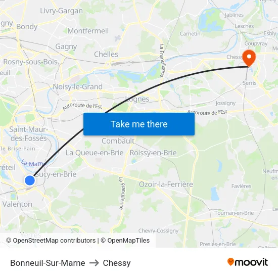 Bonneuil-Sur-Marne to Chessy map
