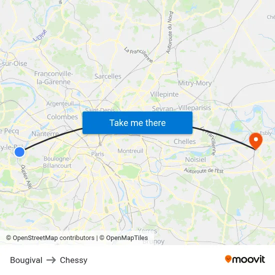 Bougival to Chessy map