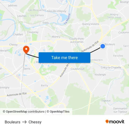 Bouleurs to Chessy map