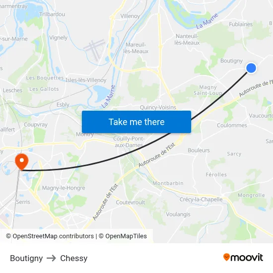 Boutigny to Chessy map