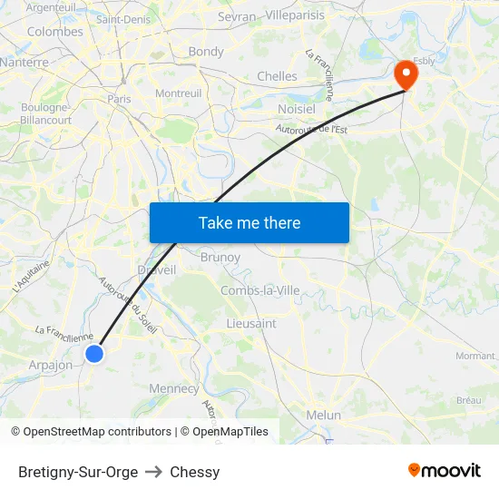 Bretigny-Sur-Orge to Chessy map