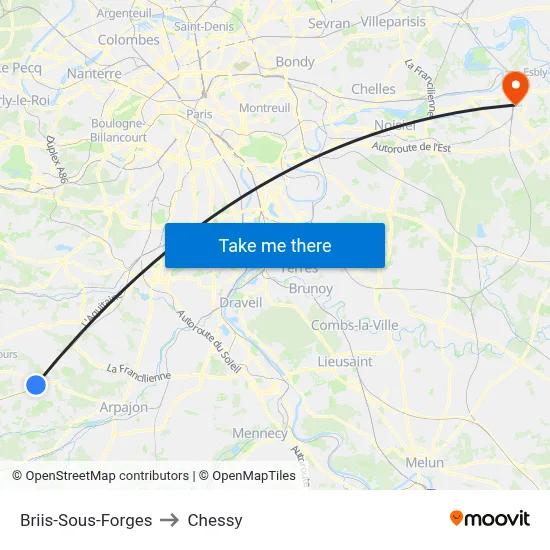 Briis-Sous-Forges to Chessy map