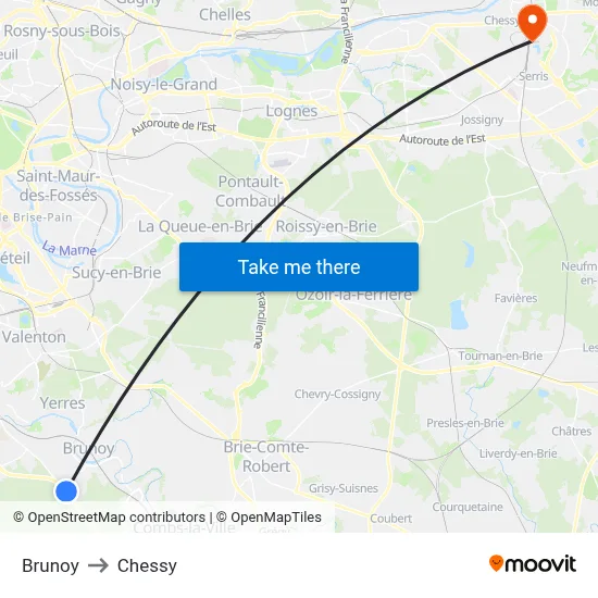 Brunoy to Chessy map