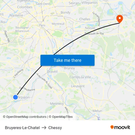 Bruyeres-Le-Chatel to Chessy map