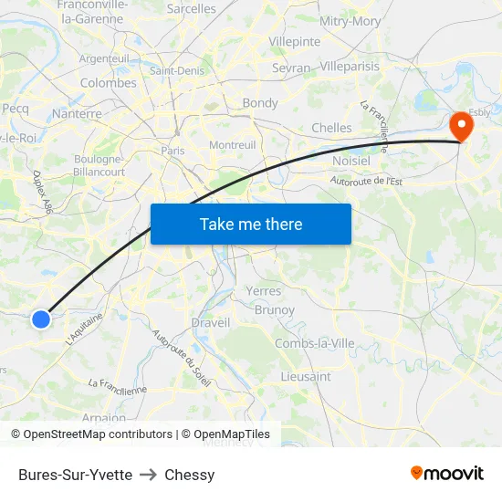 Bures-Sur-Yvette to Chessy map