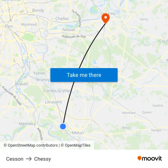 Cesson to Chessy map
