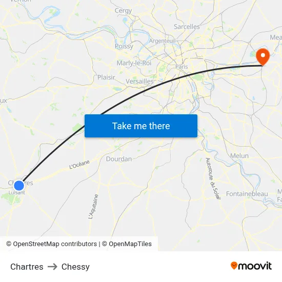 Chartres to Chessy map