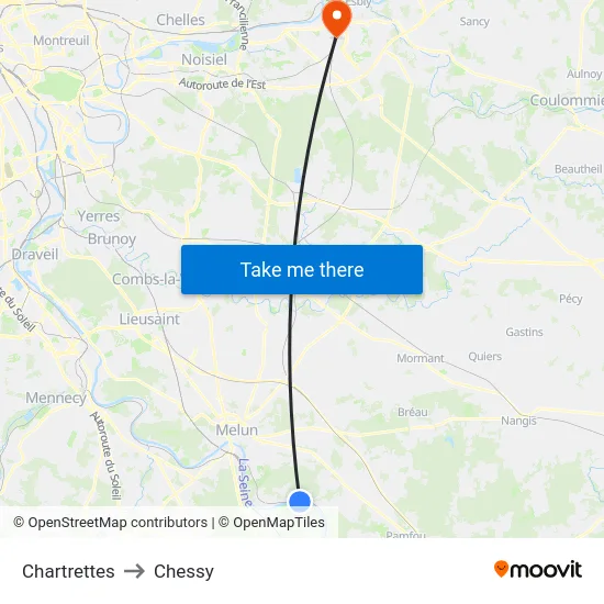 Chartrettes to Chessy map