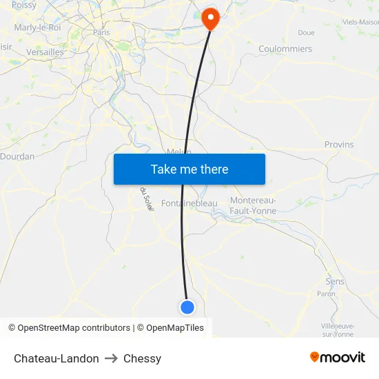 Chateau-Landon to Chessy map