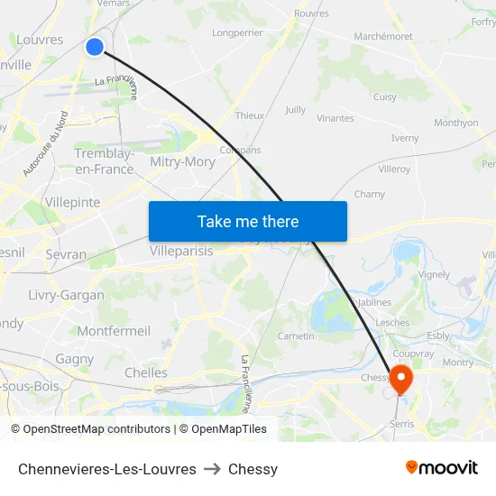 Chennevieres-Les-Louvres to Chessy map