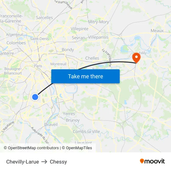 Chevilly-Larue to Chessy map