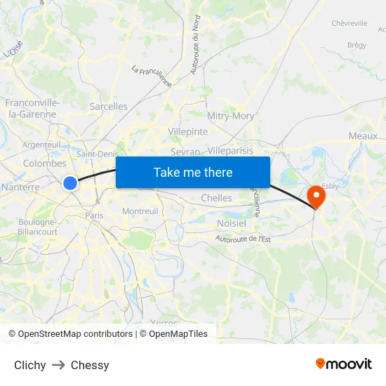 Clichy to Chessy map