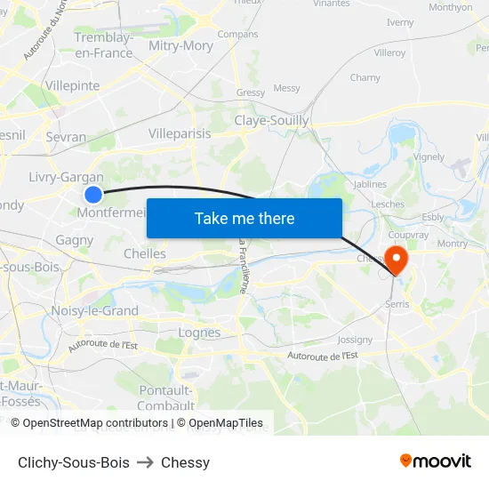 Clichy-Sous-Bois to Chessy map