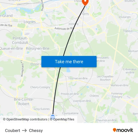 Coubert to Chessy map