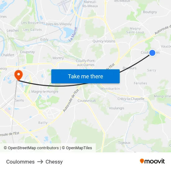 Coulommes to Chessy map