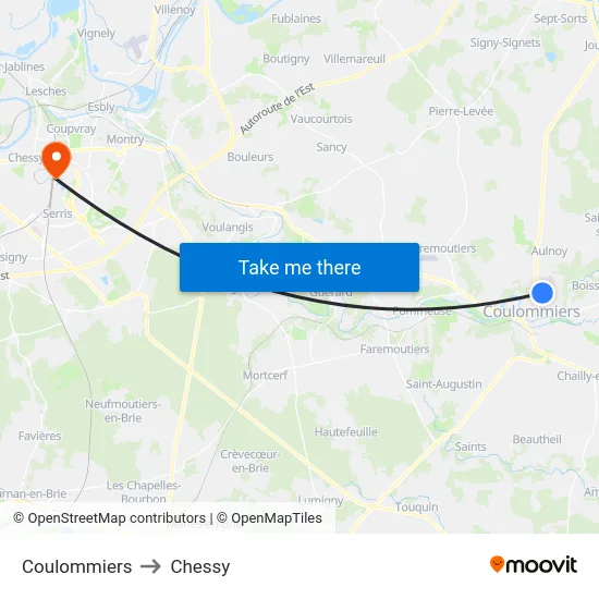 Coulommiers to Chessy map