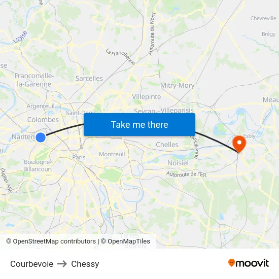 Courbevoie to Chessy map
