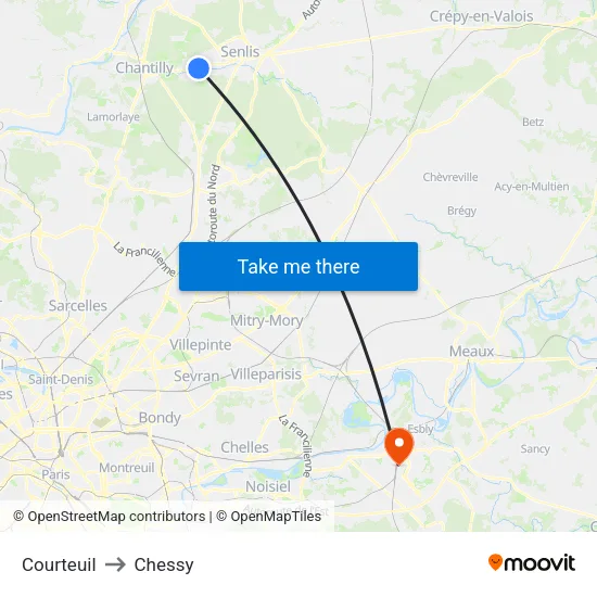 Courteuil to Chessy map