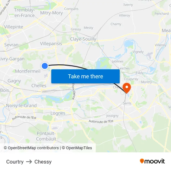 Courtry to Chessy map