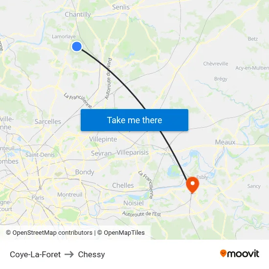 Coye-La-Foret to Chessy map