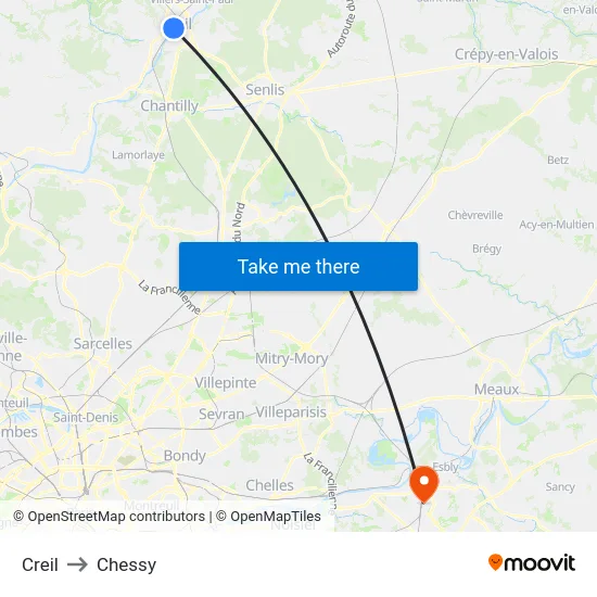 Creil to Chessy map
