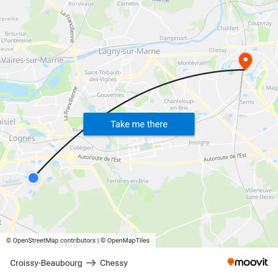 Croissy-Beaubourg to Chessy map