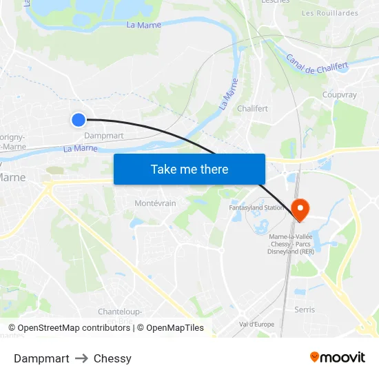Dampmart to Chessy map