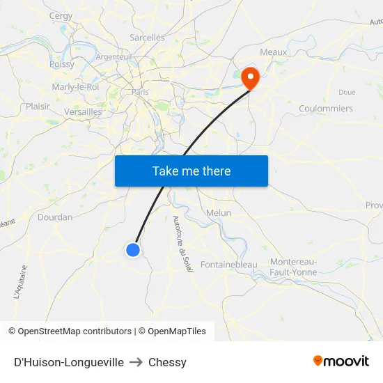 D'Huison-Longueville to Chessy map