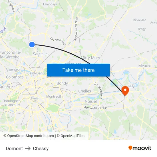 Domont to Chessy map