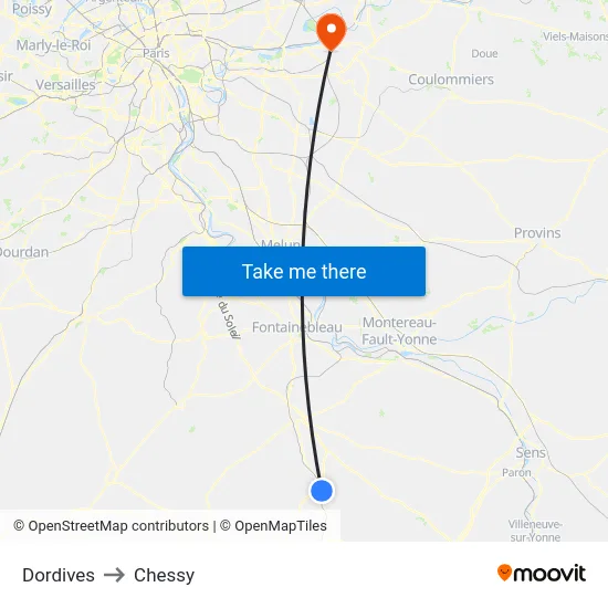 Dordives to Chessy map