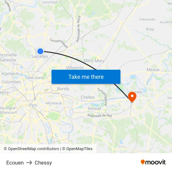 Ecouen to Chessy map